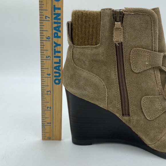 Franco Sarto Westerly Ankle Booties Wedges Shoes Tan Leather Suede Womens 7.5 M - Picture 15 of 15